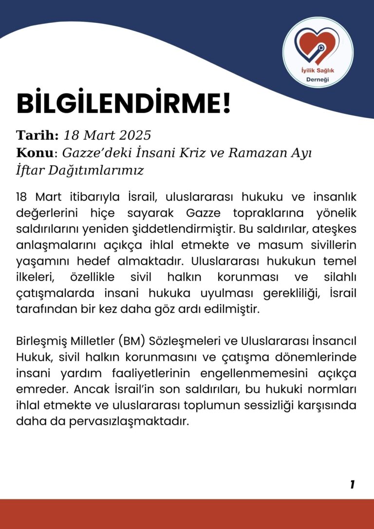 Gazze’deki İnsani Kriz ve Ramazan Ayı İftar Dağıtımlarımız Hakkında Bilgilendirme!